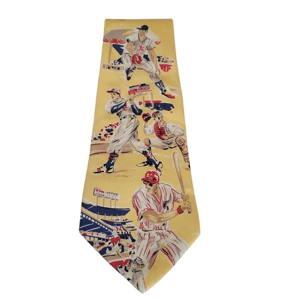 Vintage Paul Fredrick 100% Silk Hand Printed In Italy "Baseball' Tie - Picture 2 of 6
